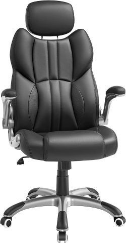 Biroja krēsls, ergonomisks grozāms krēsls ar salokāmiem roku balstiem (melns)