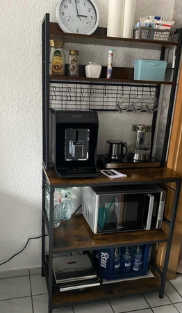 VASAGLE KKS037B01EU Kitchen Shelf with Sockets, Microwave Shelf with Grid Plate, 14 Hooks, 40 x 60 x 170 cm, Vintage BrownBlack Amazon.de Home Kitchen