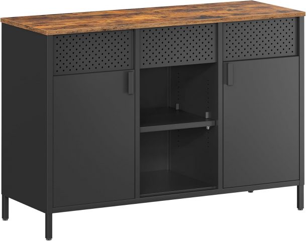 Vogel Metāla Uzglabāšanas Skapis ar Regulējamiem Plauktiem un Magnētisku Aizvēršanu - Vintage Brūns/ Matēti Melns