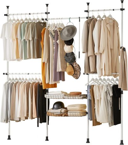 Teleskopiska garderobes sistēma (nav nepieciešama urbšana) balta