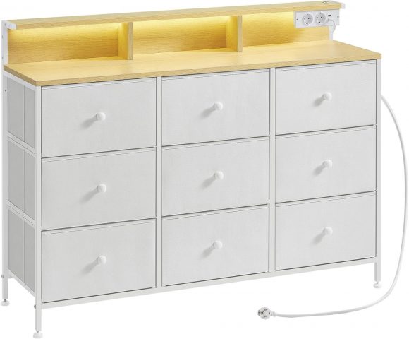 Lucentis kumode ar 9 atvilknēm un apgaisnojumu (balta)